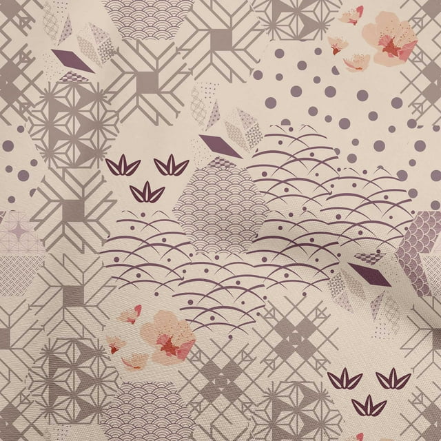 oneOone Viscose Jersey Light Brown Fabric Asian Japanese Pattern Sewing Material Print Fabric By The Yard 60 Inch Wide