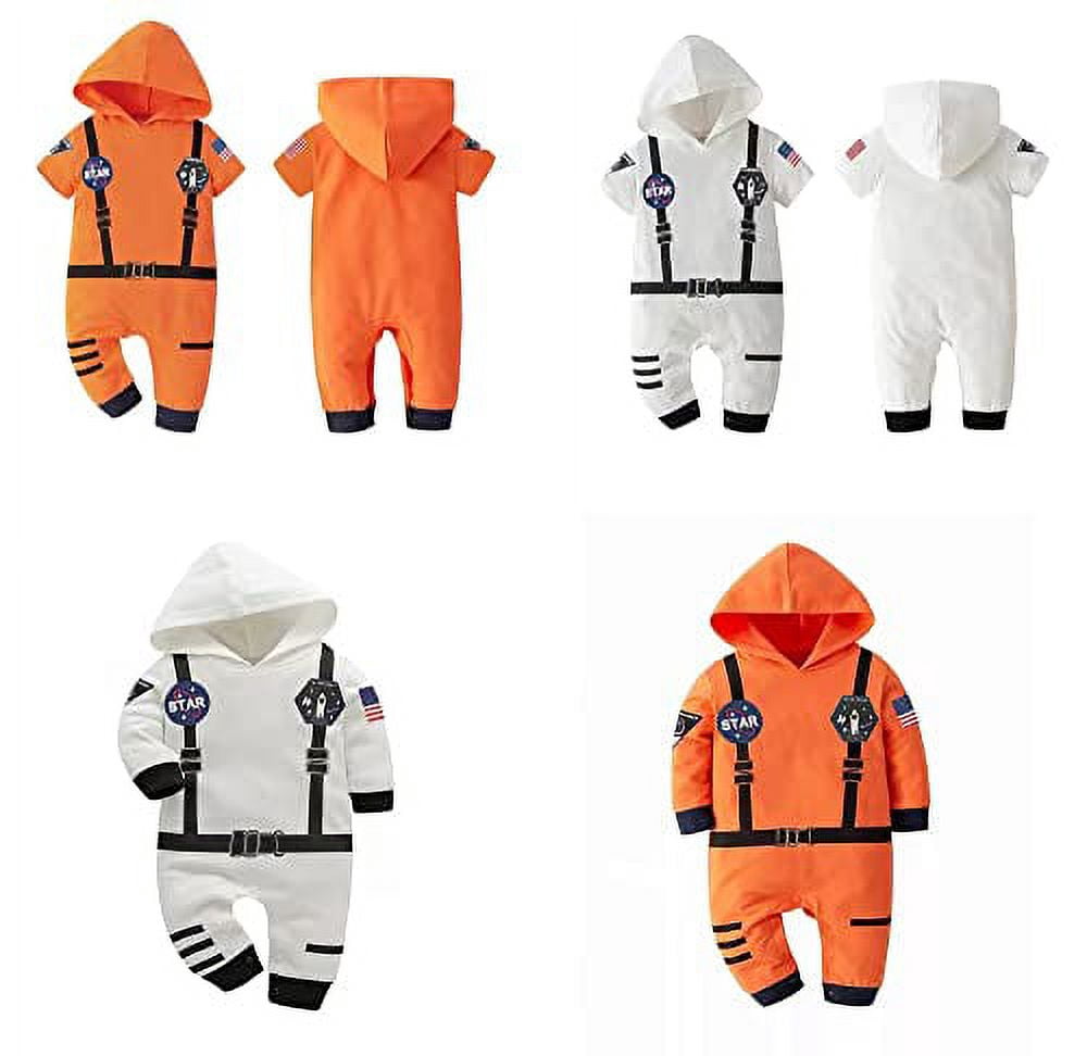 StylesILove Baby Toddler Boy Astronaut Cotton Onesie Hooded Romper Cosplay Party Halloween Jumpsuit Outfit (6 Months, White - Short Sleeve)