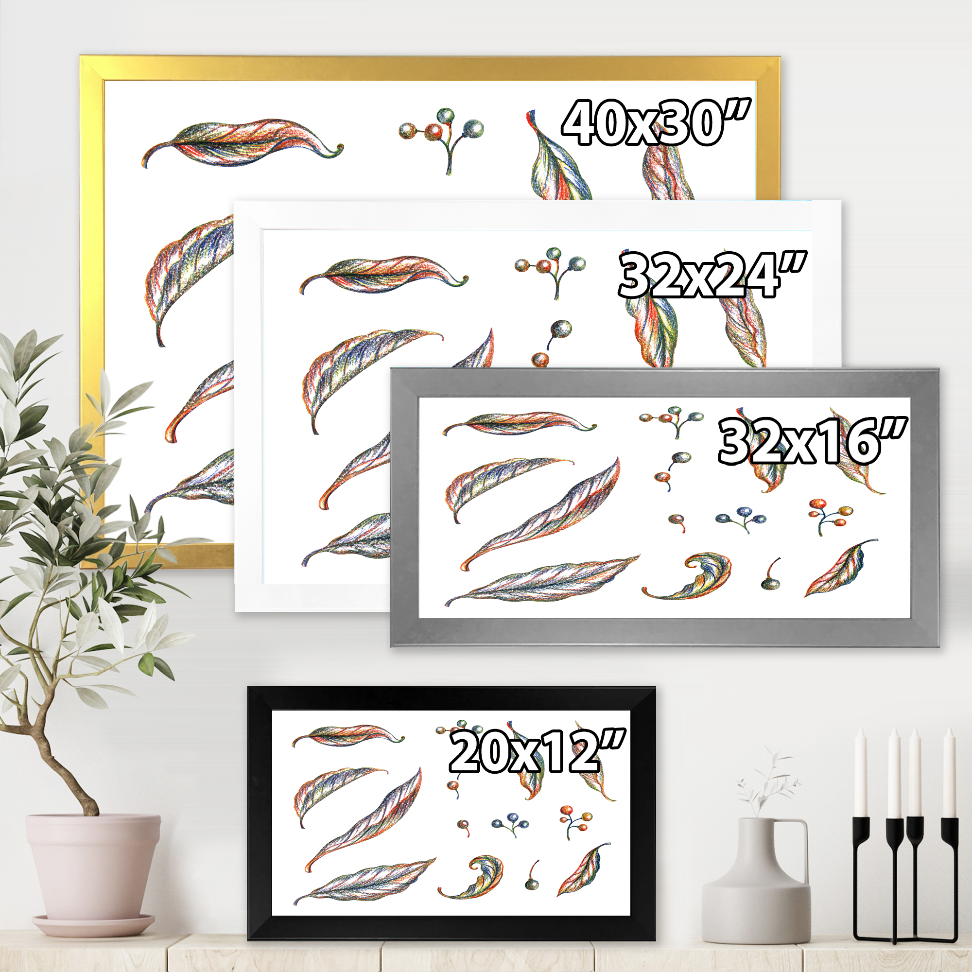 Designart 'Leaves and Berries Of Wild Grapes' Bohemian & Eclectic Framed Art Print
