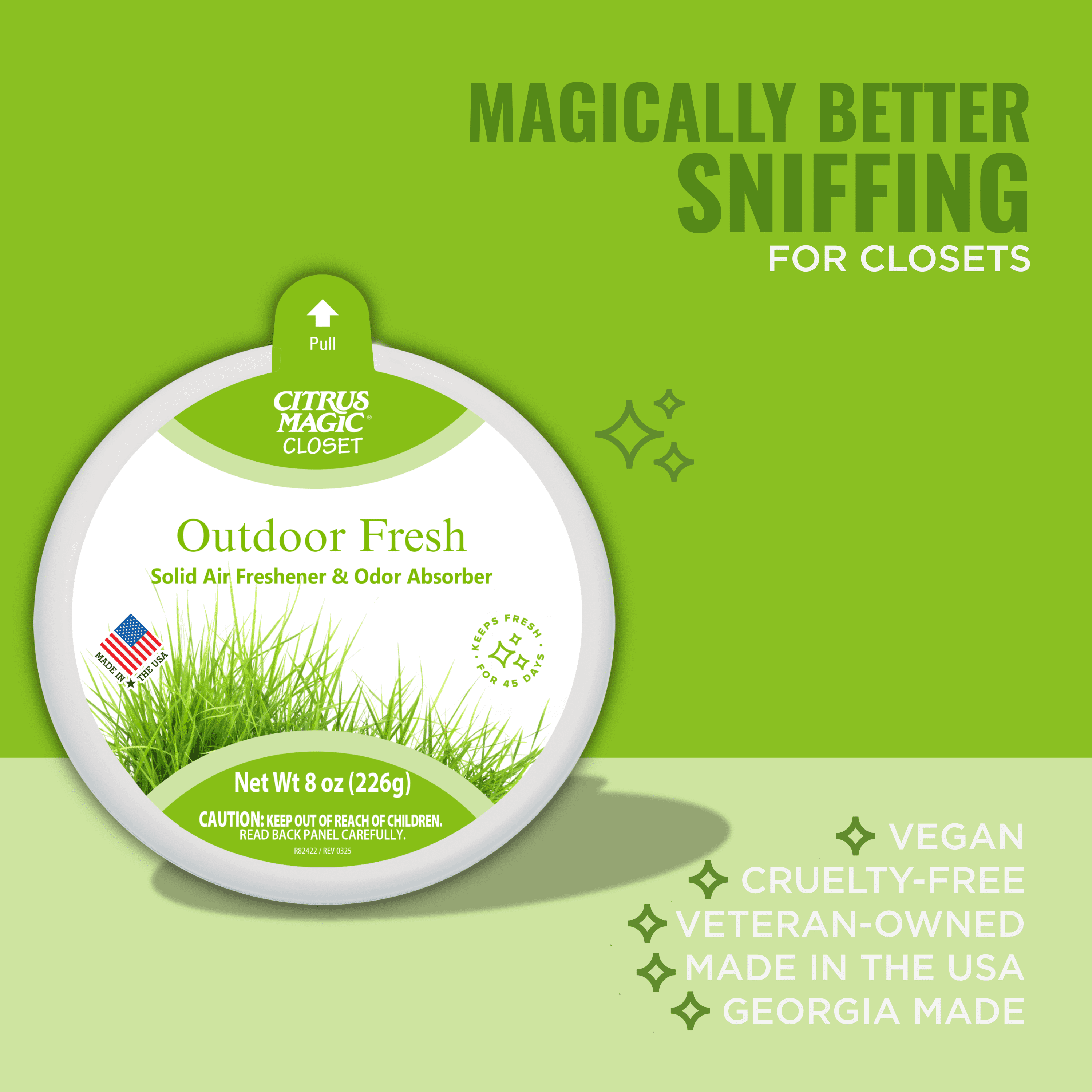 Citrus Magic For Closets Odor Absorbing Solid Air Freshener, Outdoor Fresh, 8-Ounce, Pack of 3