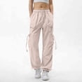 thumbnail image 3 of Mgmyaa Women's Soft Lightweight Nylon Straight-Leg Cargo Full Length Pants with Drawstring Mid Waist Adjustable Waist Active Fit Trousers for Sports Hiking Gym, 3 of 7