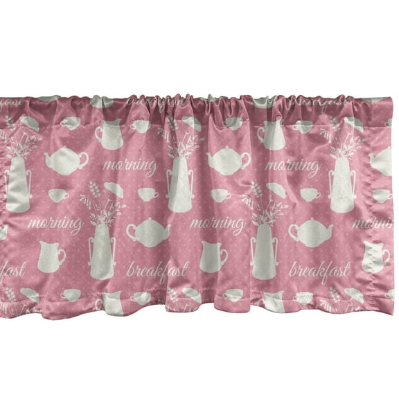 Ambesonne Tea Party Window Valance, Morning Breakfast Cups, 54" X 18", Pastel Pink and Eggshell
