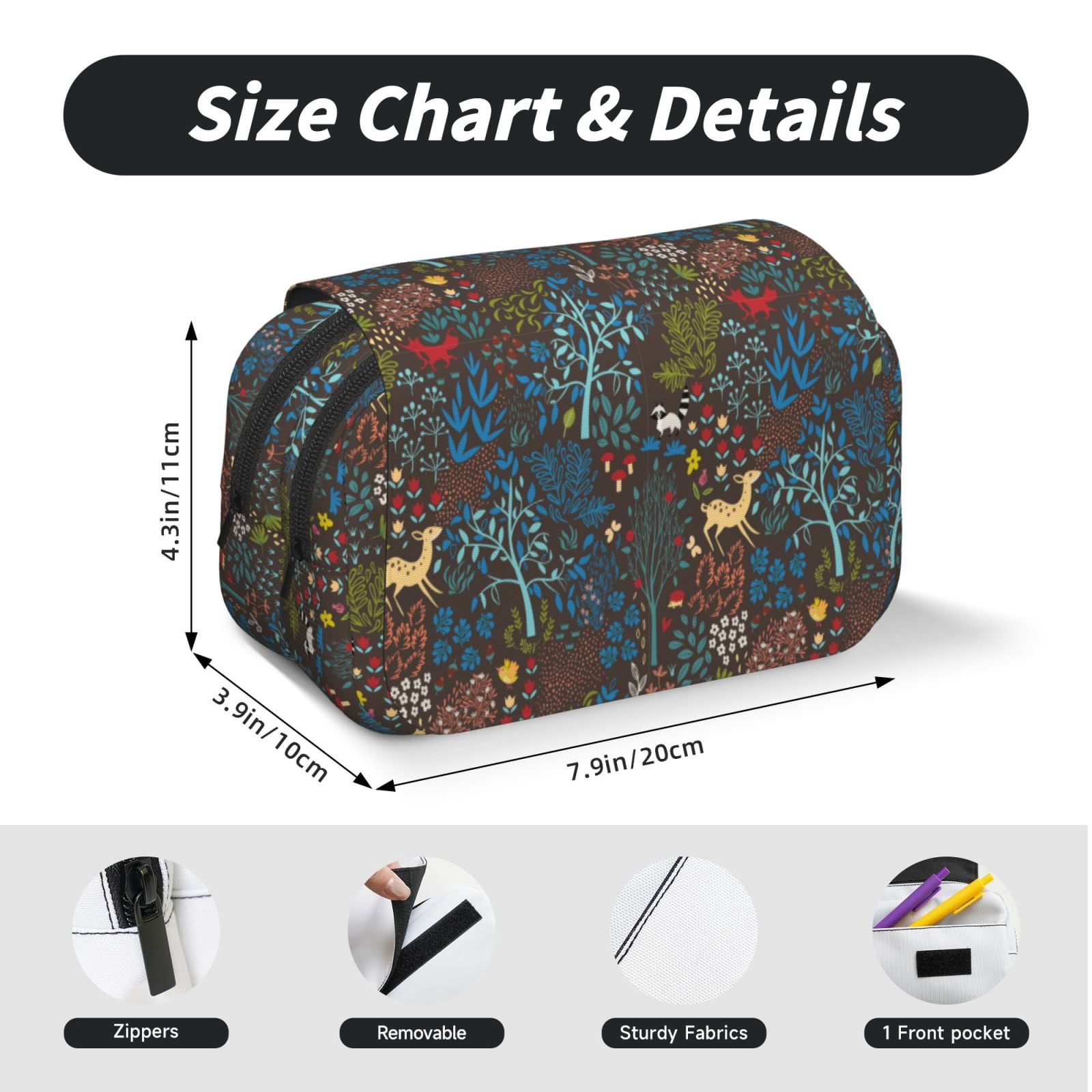 Rateoe Deers In The Forest 1 Pattern Double Clamshell Pen Case, Storage Organizer with Two Zipper Compartments– Holds Up to 50 Pencils & Pens