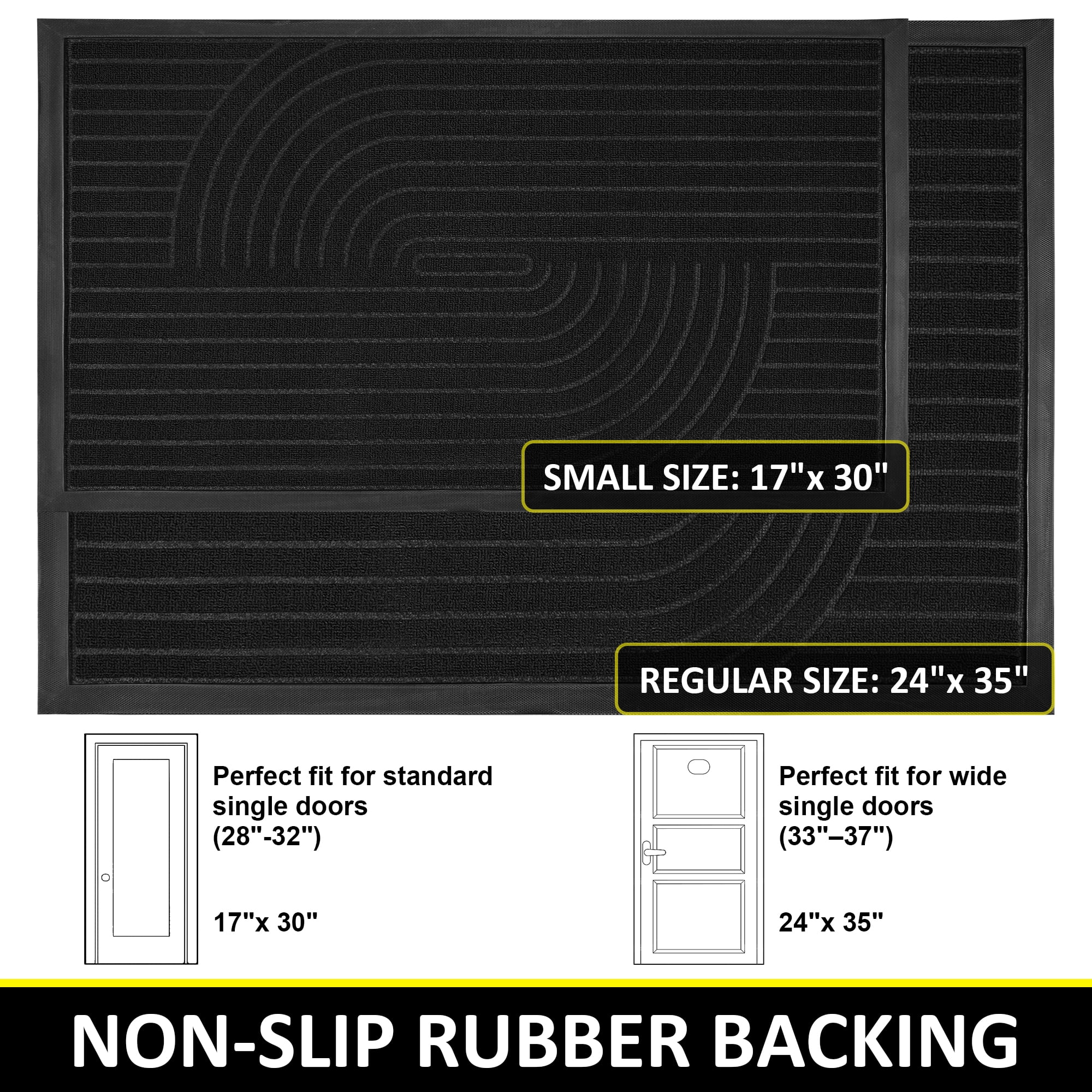 Vaparinckl Outdoor Mat, Non Slip 24"x36" Doormat, Front Door Welcome Mat, Absorbent Rubber, Low Profile Dirt Trapper Indoor Rug For Entryway & Outside Entrance, Black