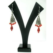 Mogul Womans Earrings Bollywood Oxidized Silver Earring Red Beads Ethnic Tribal Jewelry