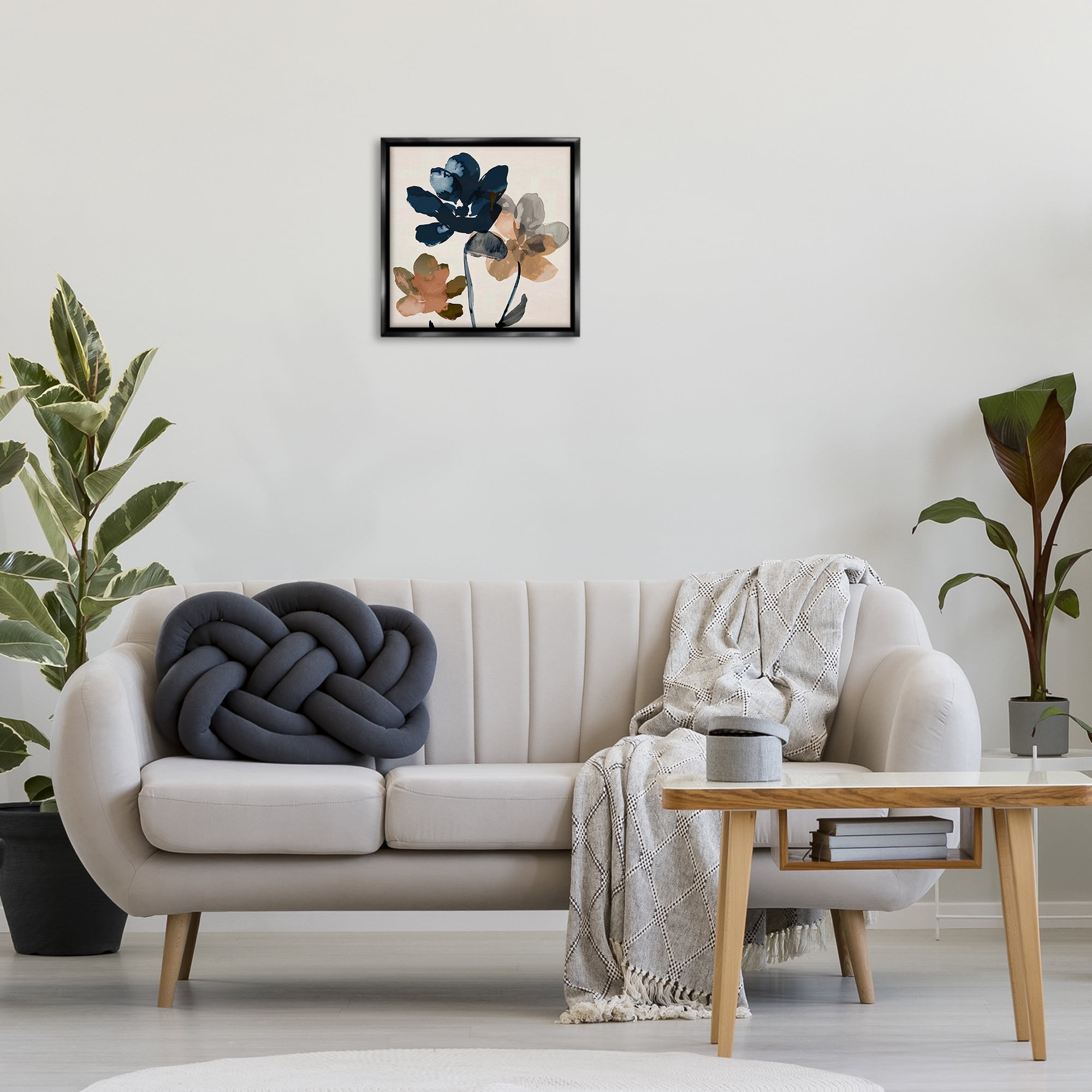 Stupell Industries Abstract Earth Tone Blooms Plants & Flowers Painting Black Floater Framed Canvas Art Print Wall Art, 18 x 18