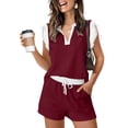 thumbnail image 6 of Womens Shorts Sets for Causal Summer Two Piece Tracksuit Lounge Wear Sets Crew Neck Shirt and Beach Shorts with Pockets Gym Airport Yoga Outfit Wine L, 6 of 7