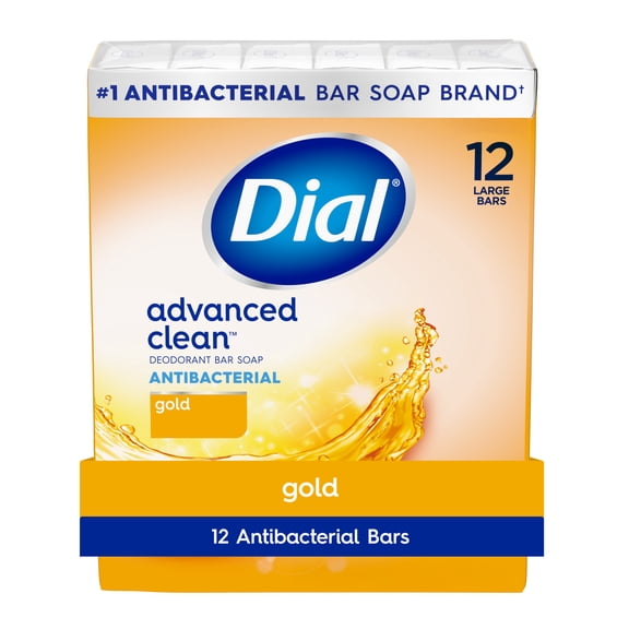 Dial Gold Antibacterial Deodorant Bar Soap, Advanced Clean Deep Cleanse Bar, 4 oz, 12 Bars