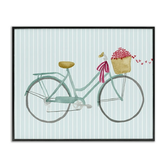 Stupell Industries Cycle Through Love on Stripes Transportation Painting Black Framed Art Print Wall Art, 14 x 11