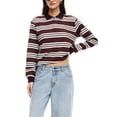 thumbnail image 3 of Rdhnmea Women Striped T-Shirt Contrast Color Long Sleeve Lapel Neck Pullover, 3 of 8