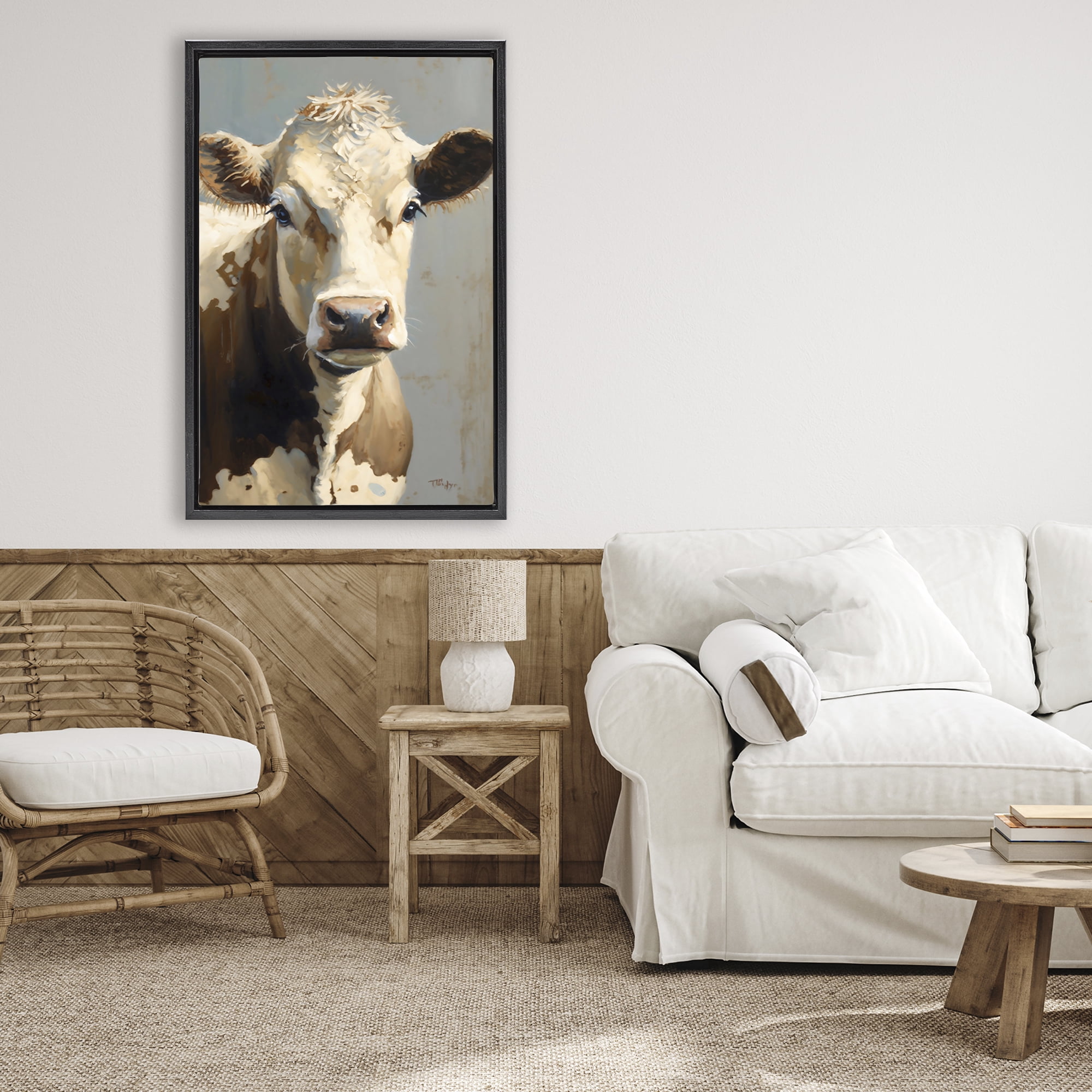 Stupell Industries Farmhouse Cow with Gentle Gaze Black Framed Floater Canvas Wall Art, design by Creative Studio