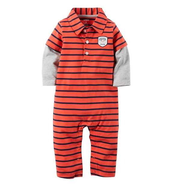 Carter s Baby Boys 1 Piece Striped Polo Jumpsuit Little Cute Crew 3 Months Walmart