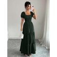 thumbnail image 5 of Womens Dark Green Square Neck Tiered Long Dress With Puff Sleeves, 5 of 7