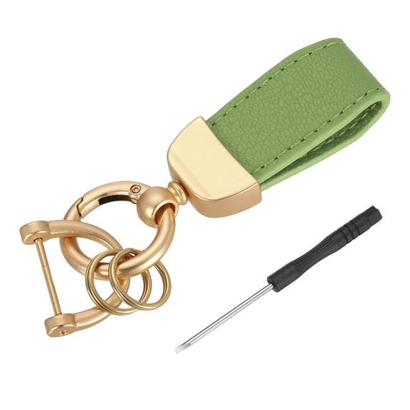 Uxcell Car Key Chain Ring Clip 3.35 inch Leather Key Fob Wristlet Keychain with Anti-Lost D Ring Keyrings Green