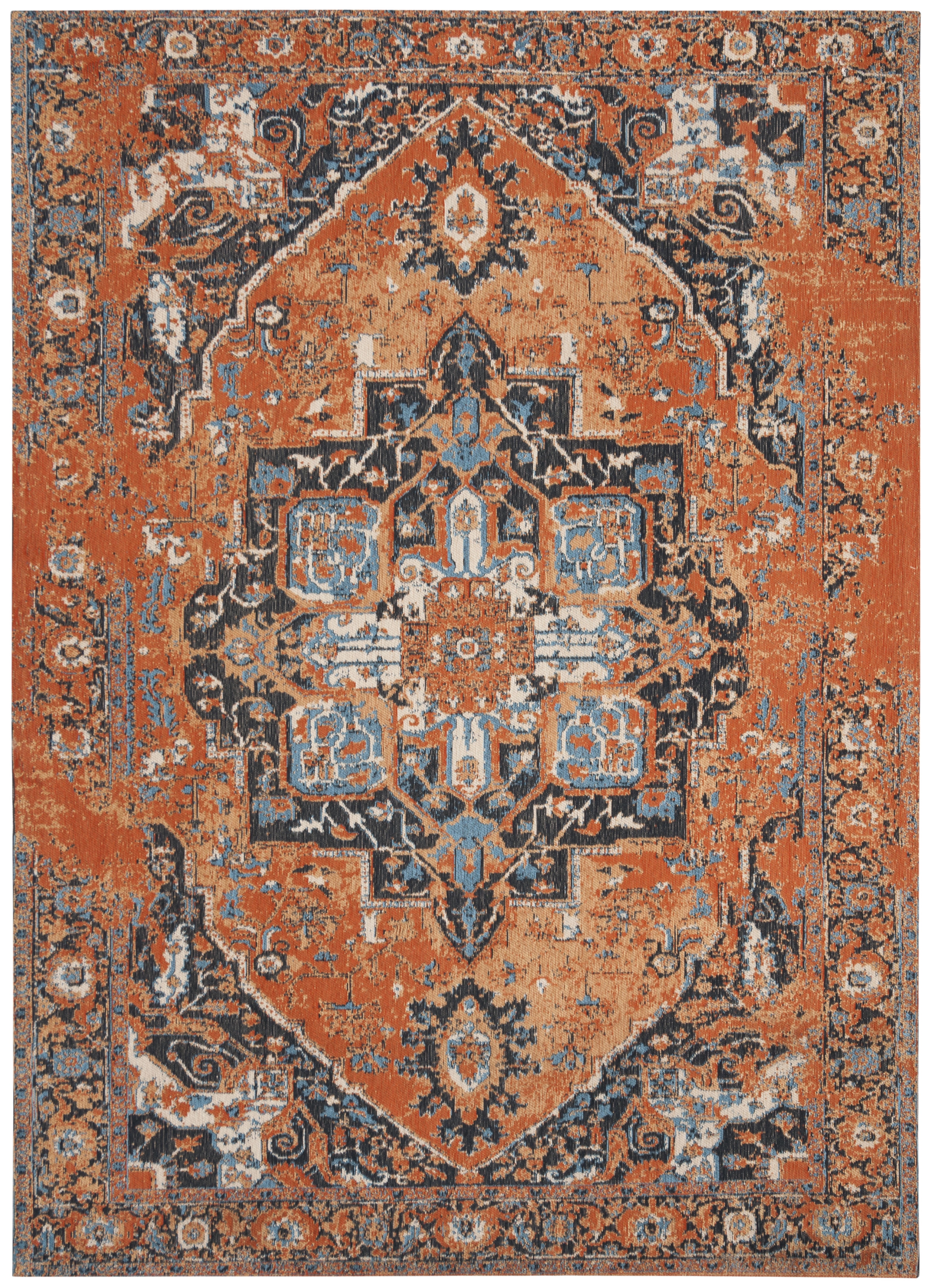 SAFAVIEH Classic Vintage Atanas Floral Bordered Polyester Area Rug, Orange/Navy, 4' x 6'