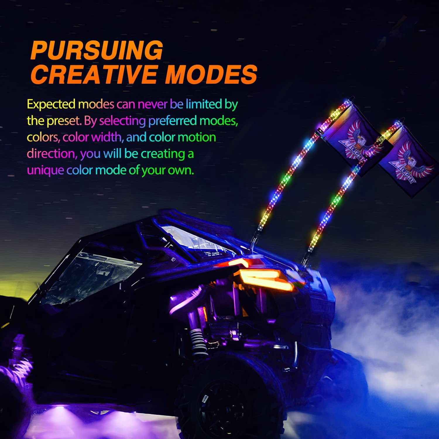 Nilight 2Pcs 5FT RGB Led Whip Light, Remote & App Control w/DIY Chasing Patterns Stop Turn Reverse Light Safety Antenna Lighted Whips for ATV UTV Polaris RZR Can-am Dune Buggy Jeep
