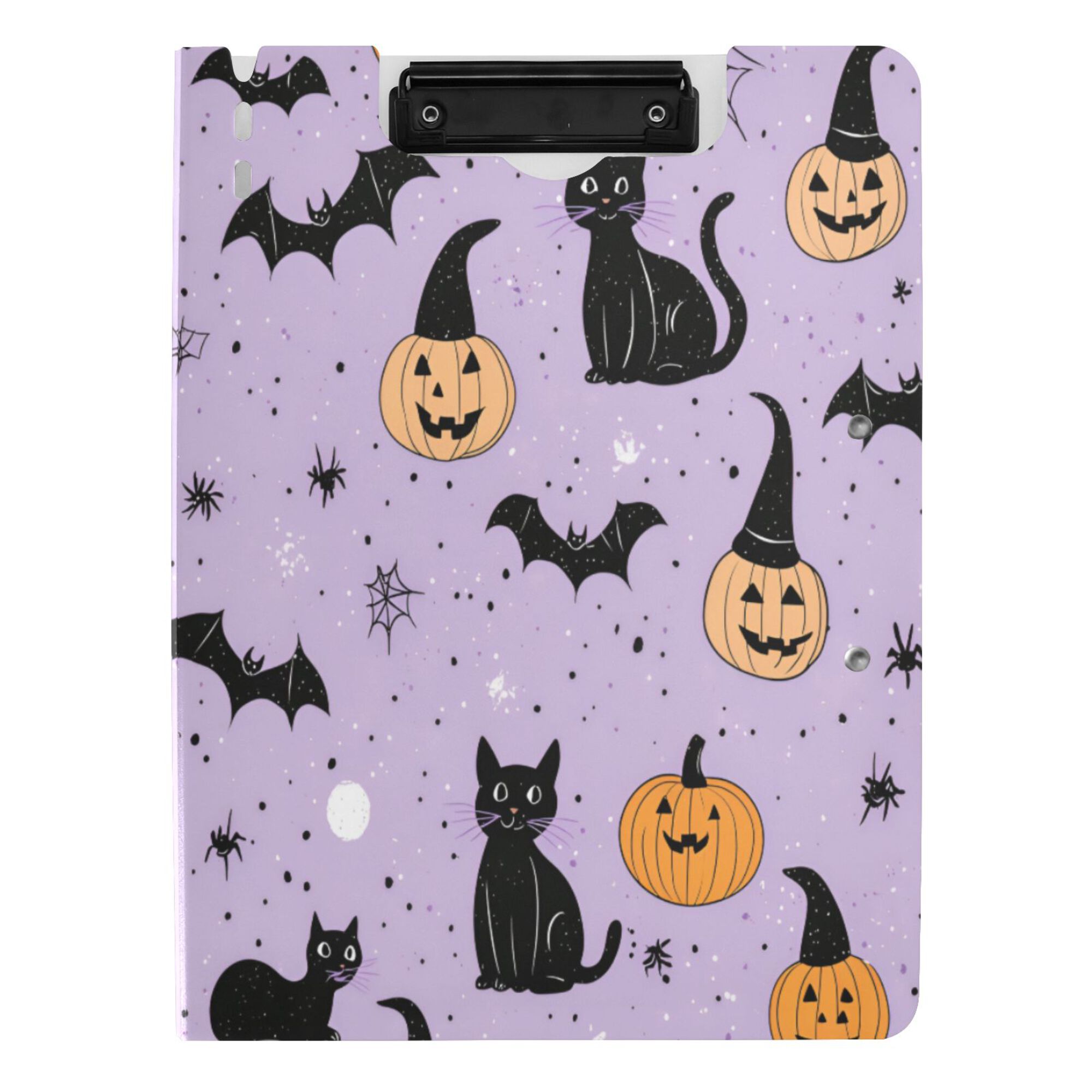 FORMRS A4 Clipboard Folder with Pen Holder Horizontal Foldable School Office Binder, Light Purple Halloween Black Cat