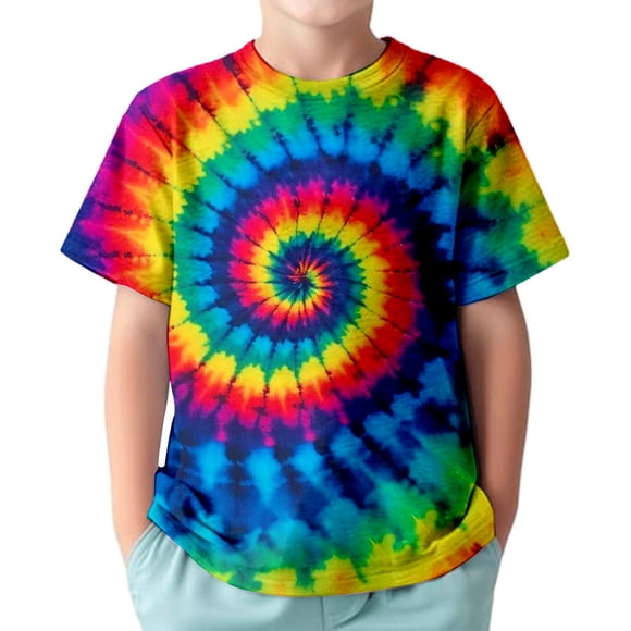 TAIAOJING Boy Eye-Catching T-Shirts 3D Printed Colorful Spiral Short Sleeve O-Neck Stylish Tshirts Casual Top Kids Durable Playsuit Sunsuit Clothes