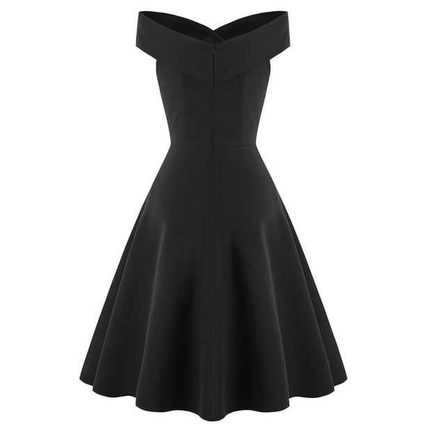 Defitshape Women's 1950s 60s Dress V Neck Vintage Retro Dresses Prom  Rockabilly Dress 20s High Waist Fitted Cocktail Evening Gown Black X-Large  - Walmart Business Supplies