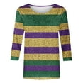 thumbnail image 5 of Qetyuw Mardi Gras Shirt Women 3/4 Sleeve Color Block Tee Shirts Carnival Party Round Neck Shirts Casual Holiday Plus Size Tshirts, 5 of 5