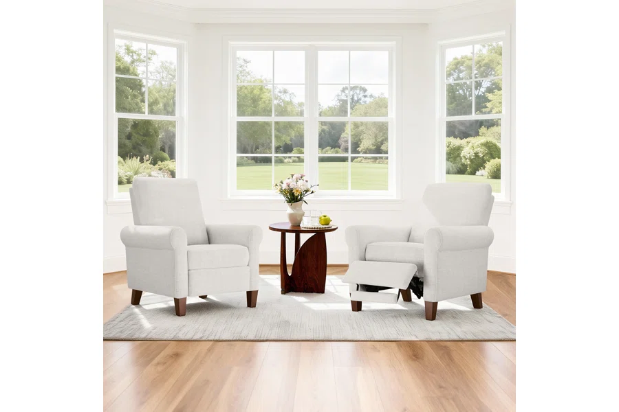 Spruce & Spring Sleek Modern Upholstered Recliner 1 Piece Indoor Use Beige Fabric