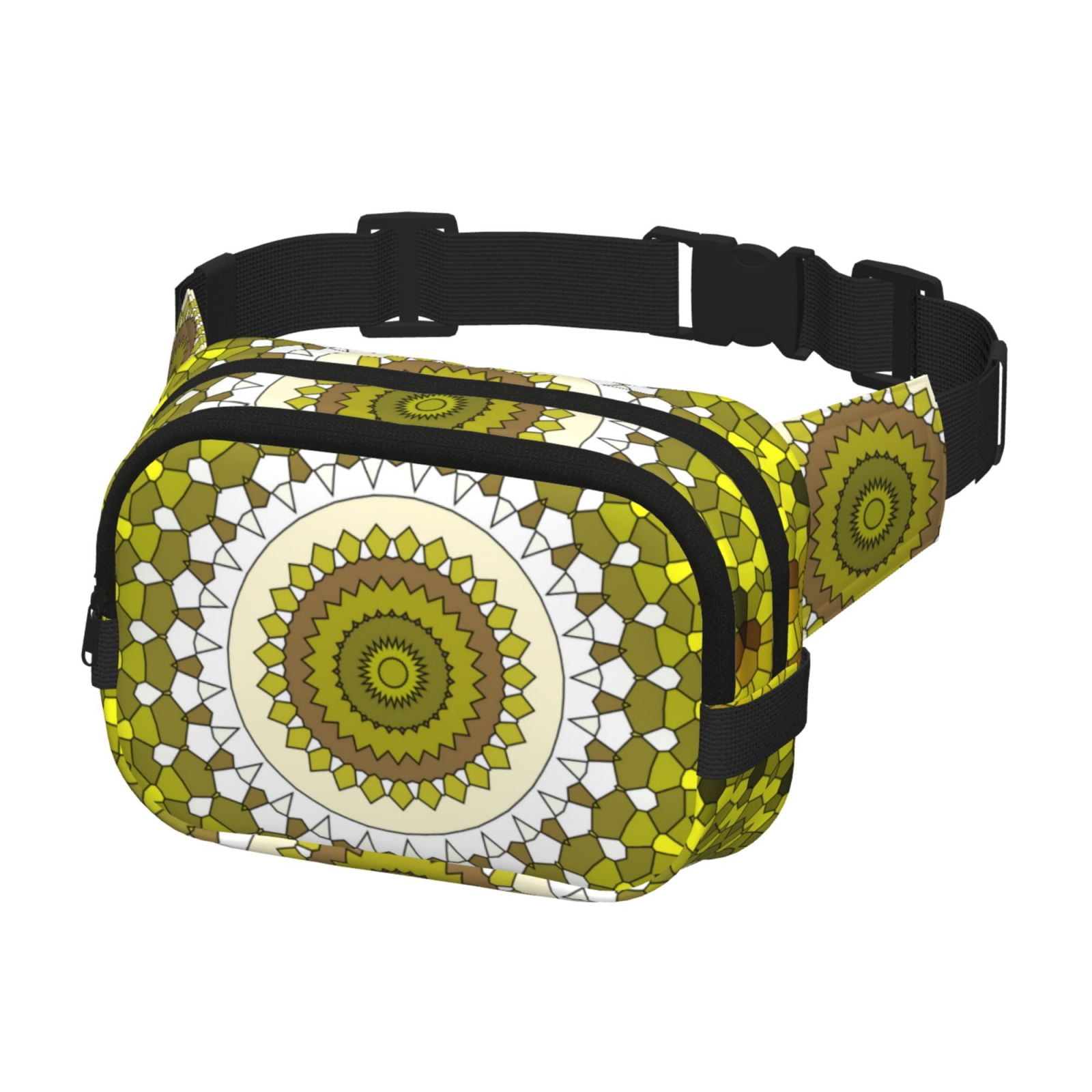 Picia Yellow Mandala Print Square Double-Layer Waist Bag Mini Adjustable Waist Belt Bag Exercise Running Travel Hiking