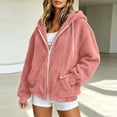 thumbnail image 5 of Womens Fuzzy Jacket Solid Color Long Sleeve Zip-Up Fleece Hooded Jacket with Drawstring and Pockets Fall Winter Trendy Fuzzy Jackets with Pockets, 5 of 8