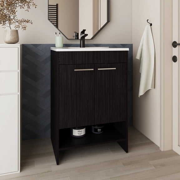 Bathroom Vanity Bathroom Vanity with Sink, 2 Doors, 2 Shelves, Black Wengue,Bathroom Vanity Set
