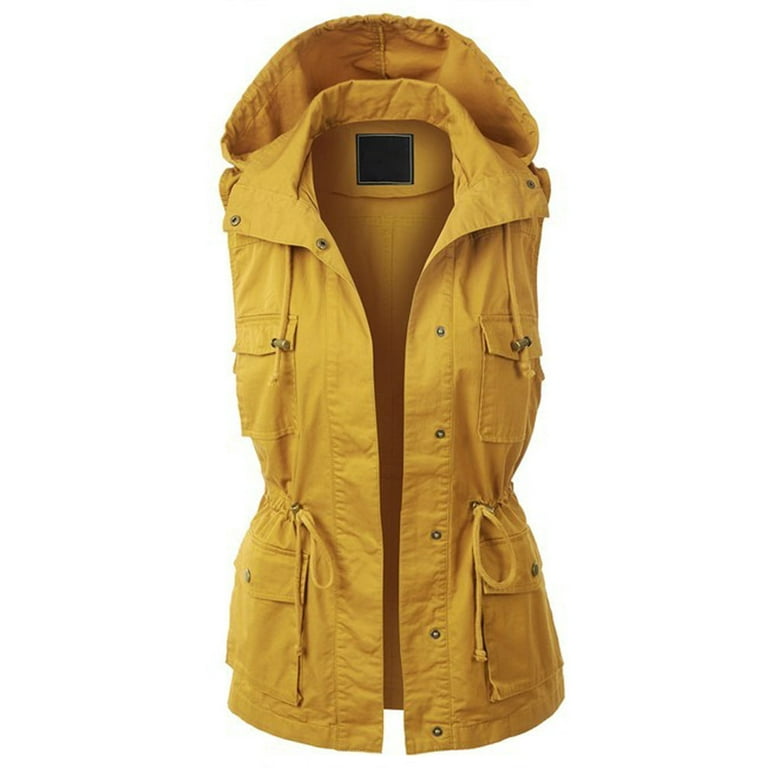 PacificPlex Womens Sleeveless Cotton Cargo Utility Vest Medium Mustard