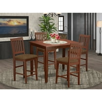 Counter Height Pub Set - 5 Piece Dining Set with Table & 4 Chairs - Modern Mahogany Finish
