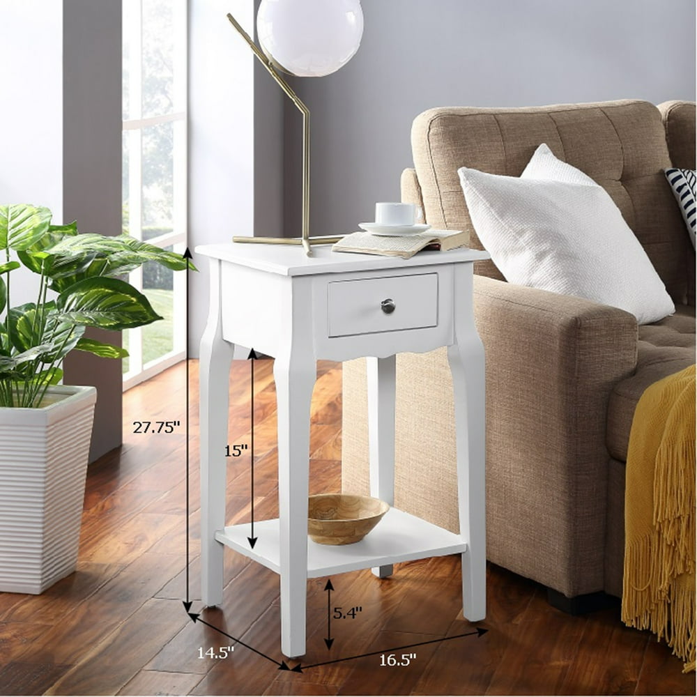 Buren Wood End Table with Drawer, White