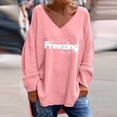 thumbnail image 2 of WREESH Womens Fashion T-Shirts Casual V Neck Print Pullover Loose Fit Long Sleeve Tops Casual Tops Blouse T-Shirt Pink, 2 of 4