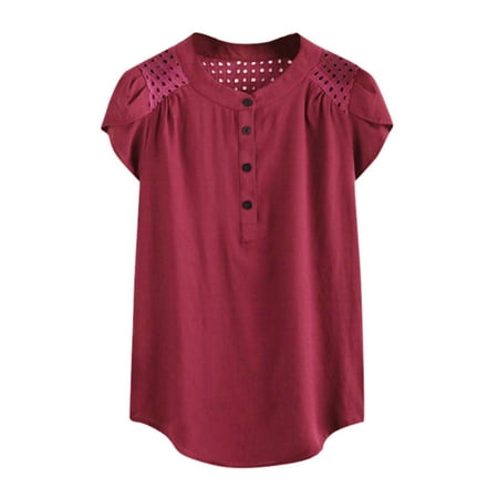 

JDEFEG Basics Women Pajama Out Shirts T-Shirt Solid Women Vest Top Short Sleeve Hollow Fashion Women s Blouse Blouse for Women Casual Summer Polyester Red Xl