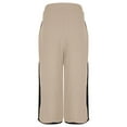 thumbnail image 5 of HOZADOIE Two Piece Sets for Women Flax V Neck Color Blocked Loose Three Quarter Sleeves Irregular Design Top Wide Leg Side Slit Pants Matching Set with Pockets Spring Summer Style, 5 of 9