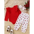 thumbnail image 3 of Suealasg Baby Girl Valentine's Day Clothes 3M 6M 9M 12M 18M Infant Long Sleeve Bear Print Romper + Heart Long Pants + Headband 3Pcs Newborn Girl Spring Outfit Set, 3 of 9