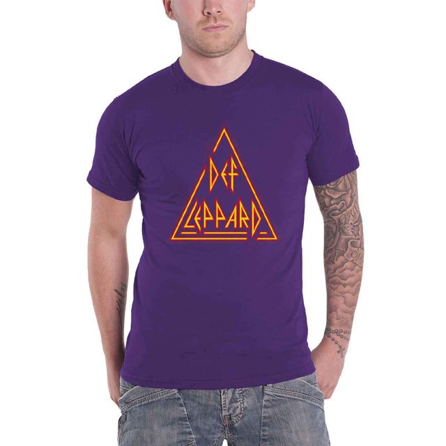 Def Leppard T-Shirt Classique en Coton à Triangles pour Adulte
