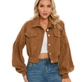 thumbnail image 3 of Defitshape Women's Crop Jacket Soft Long Sleeve Coat Fall Travel Fashion Spring Loose Corduroy Winter Outerwear Brown Small, 3 of 4