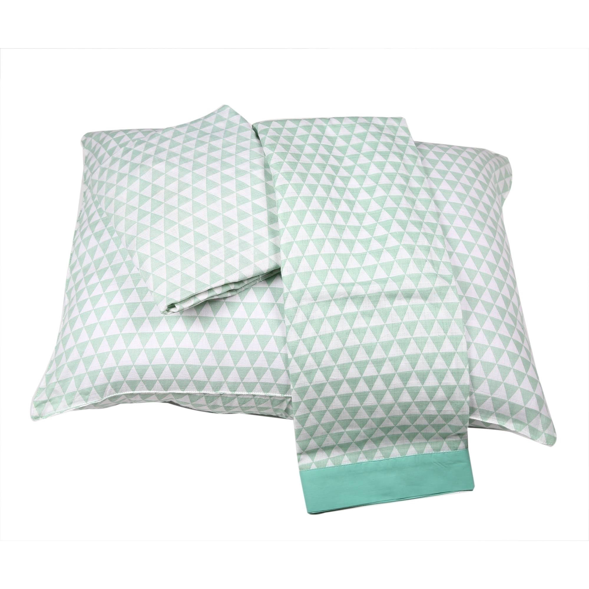 Bacati - Aztec Mint/Navy 3-Piece 100% Cotton Muslin Toddler Bedding Sheet Set, Triangles