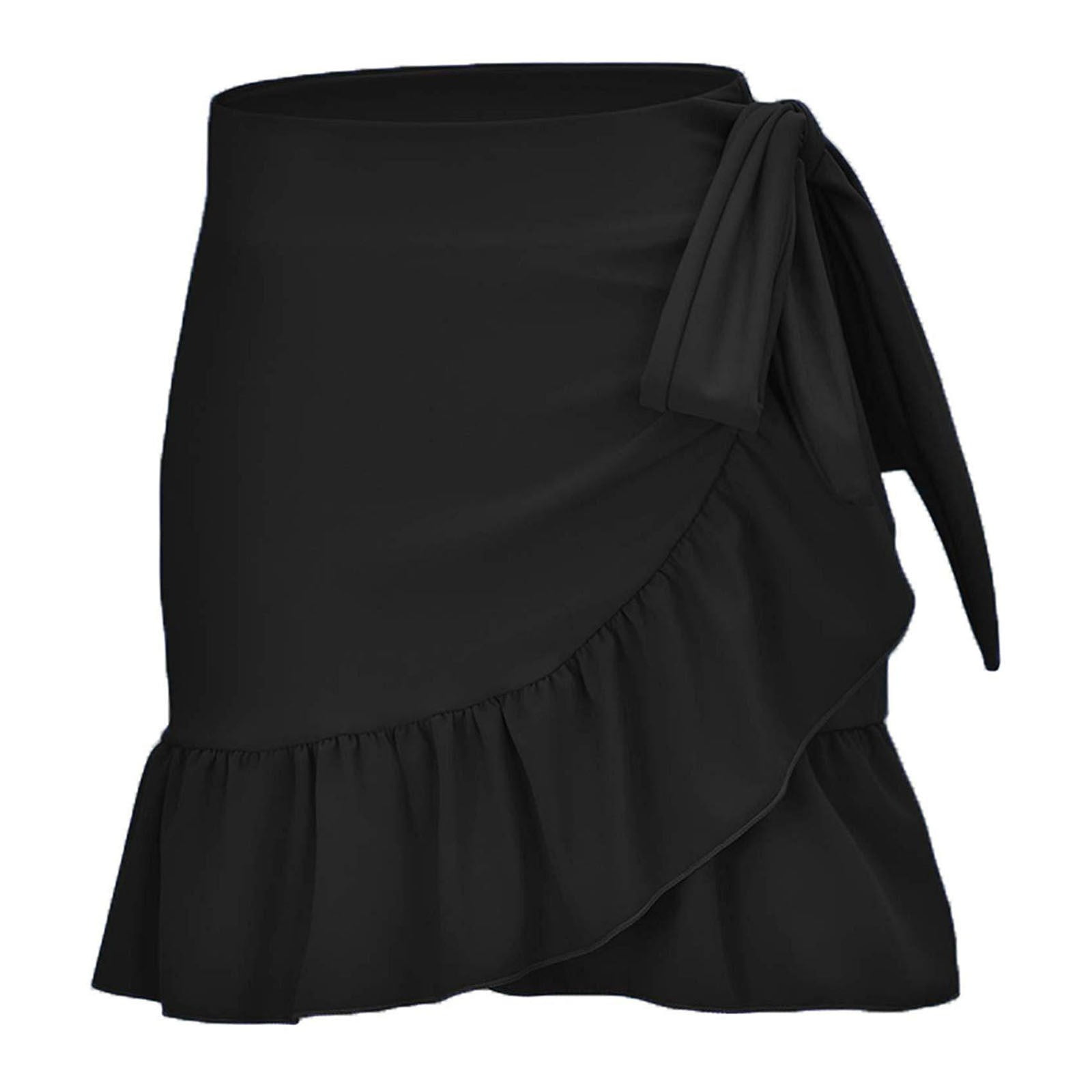 Gubotare Women's Ruffle Swim Skirt High Waisted Swimdress Side Pull Tie Bikini Tankini Swimsuit Bottoms(Black,S)