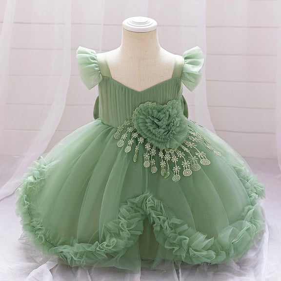 Toddler Girls Tutu-Dresses 6M-3Y Kids Cute Tulle Cap Sleeve V Neck High Waisted A-Line Solid Color Flower Girls Birthday Party Dress