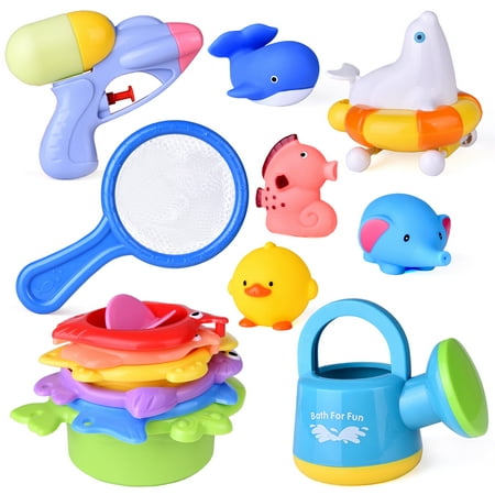 Bath Toys for Kids, Baby Pool Toys ,Toddler Educational Toys for 2 Year Olds Sea Animals Bath Stacking Cups Water Gun 14Pcs (Best Pool Toys For 2 Year Old)