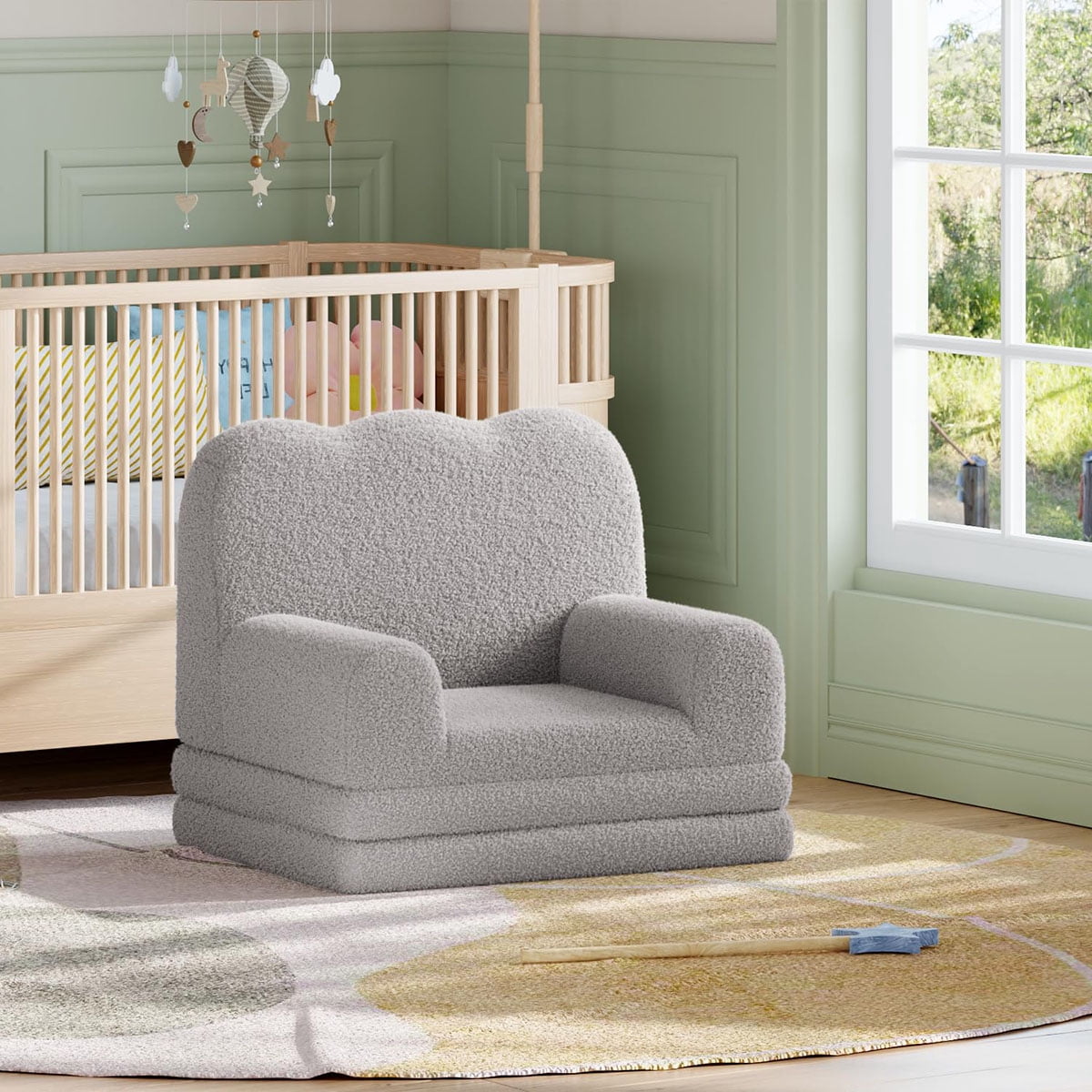 Soonbuy Kids Couch, 2-in-1 Convertible Teddy Fleece Fabric Toddler Sofa Chair, Soft Fold Out Couch Lounger for Kids, Comfy Children's Sofa Bed for Playroom, Nursery, Birthday Gift