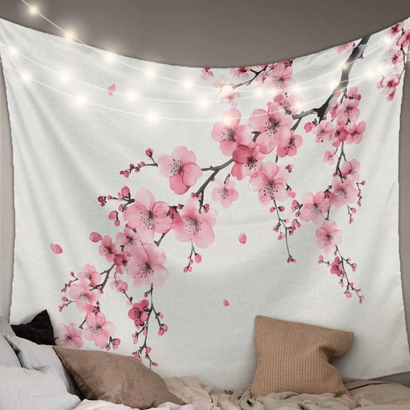 Cherry Blossoms Tapestry for Bedroom Wall Hanging Tapestry, Pink Flower Floral Spring Nature Country Ceiling Backdrop Tapestries Poster Blanket Wall Decor for Teens Room Living Room Dorm 59" x 79"
