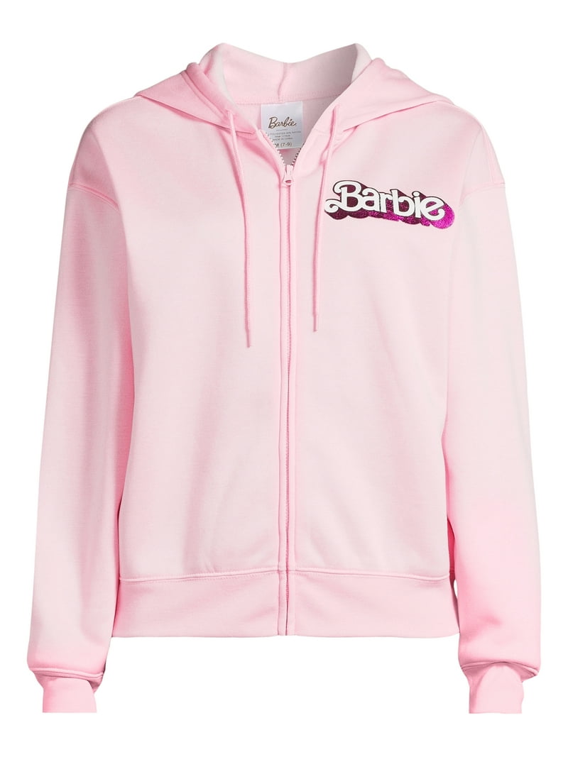 Mattel Juniors Barbie Metallic Print Zip-Front Hoodie, Sizes