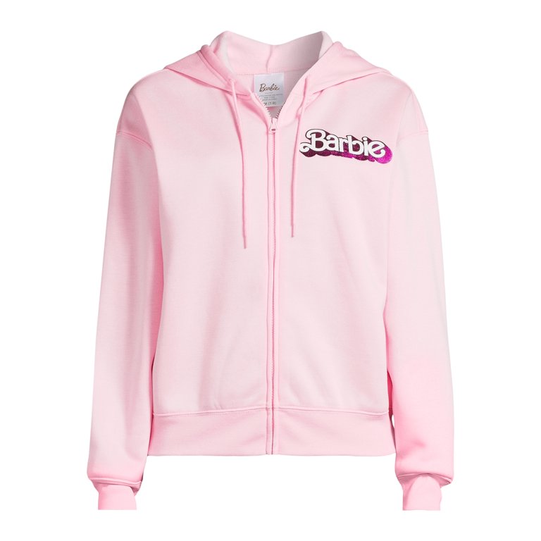 Mattel Juniors Barbie Metallic Print Zip-Front Hoodie, Sizes