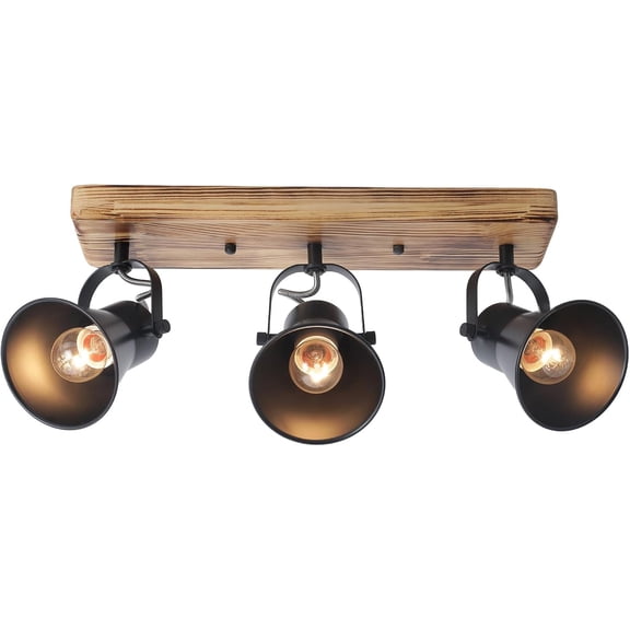 KEESFU 8.2 in 3-Light Wood Rotatable Head Corded Electric Track Lighting Kit Track Lighting Sets