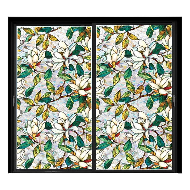 Lámina adhesiva estática para ventanas con motivos florales arcoíris, 100 x 43 cm, calcomanía de PVC, 8 diseños botánicos, puertas de cristal