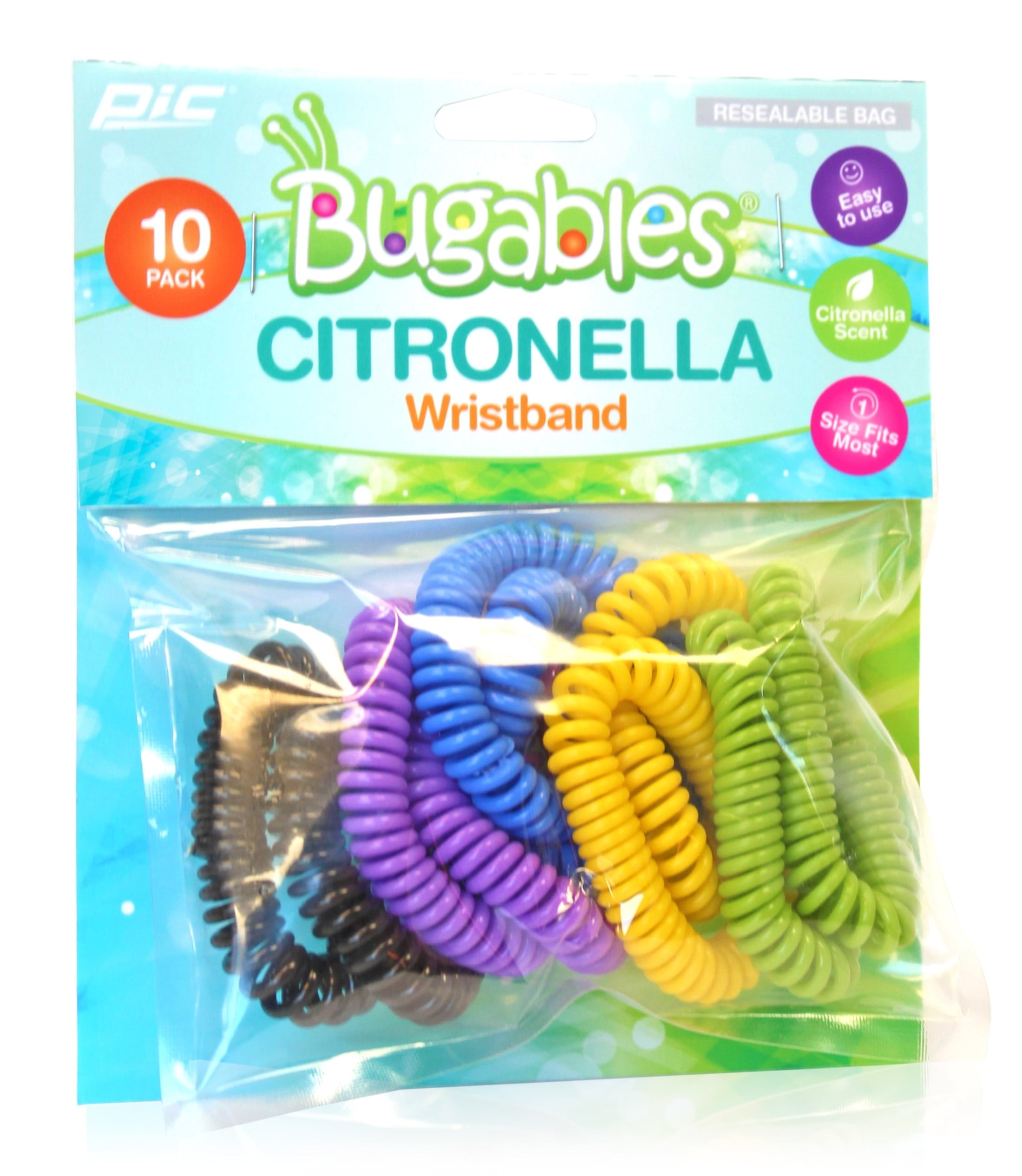 Bugables Citronella Coil Reusable Wristbands, One Size Fits All, 10 Ct