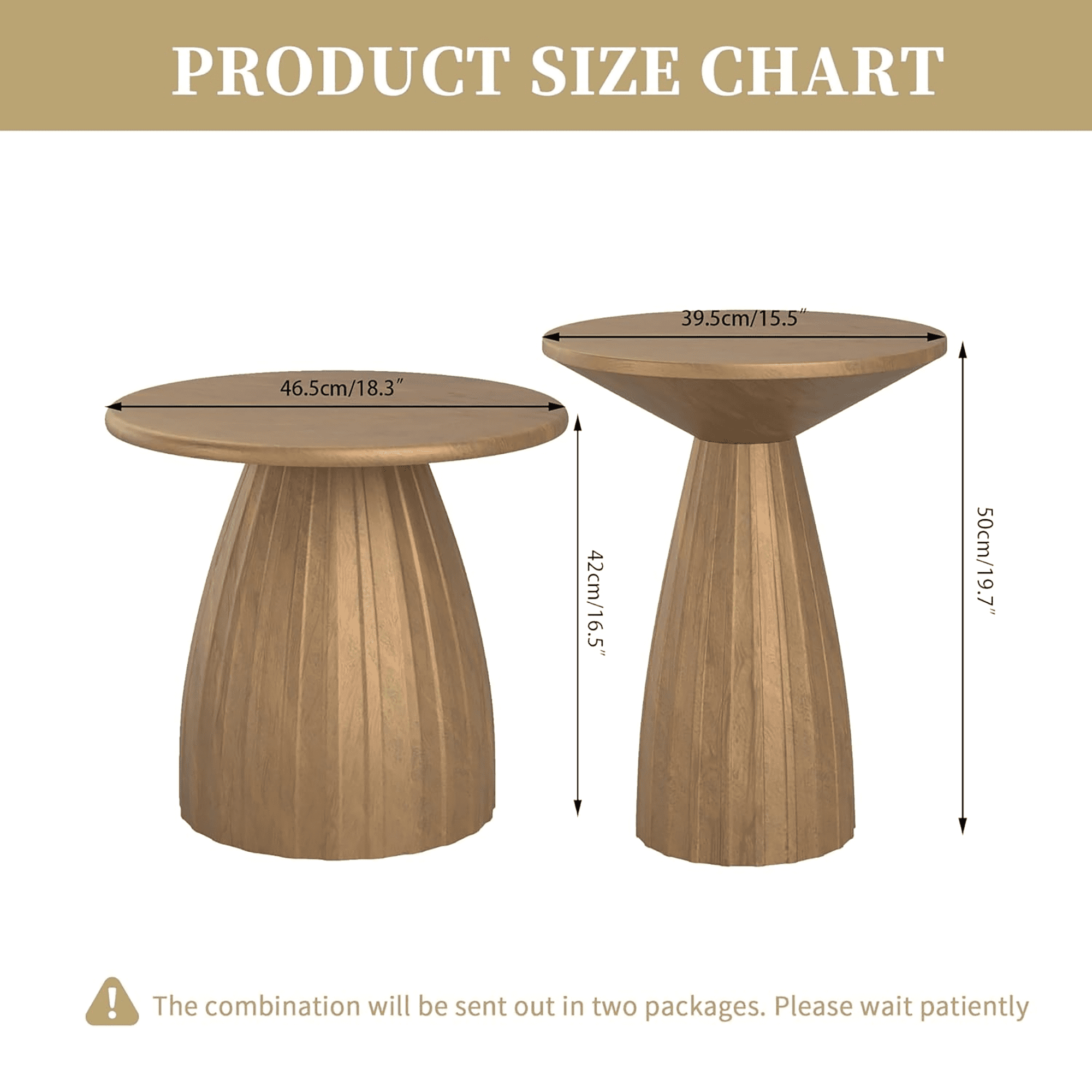 Outdoor Side Tables Set of 2, Small Round End Table, Weather Resistant Metal Steel Side Table for Patio Yard Balcony Garden Bedside, No Assembly, Brown
