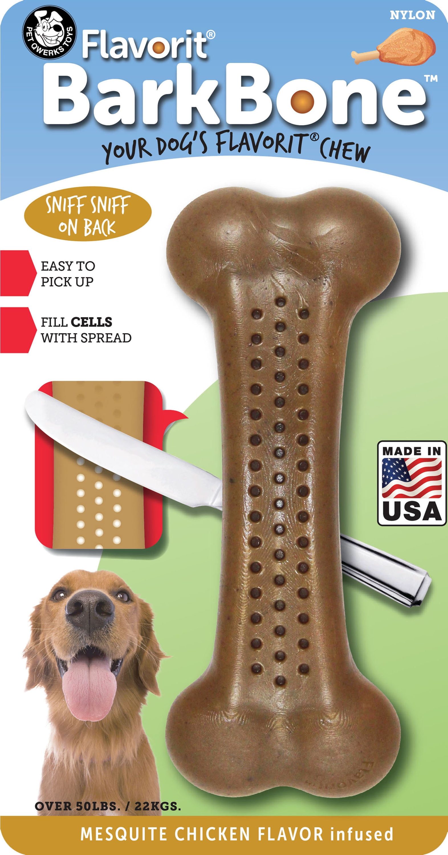 Pet Qwerks Flavorit BarkBone Nylon Bone Dog Chew Toy, Mesquite Chicken